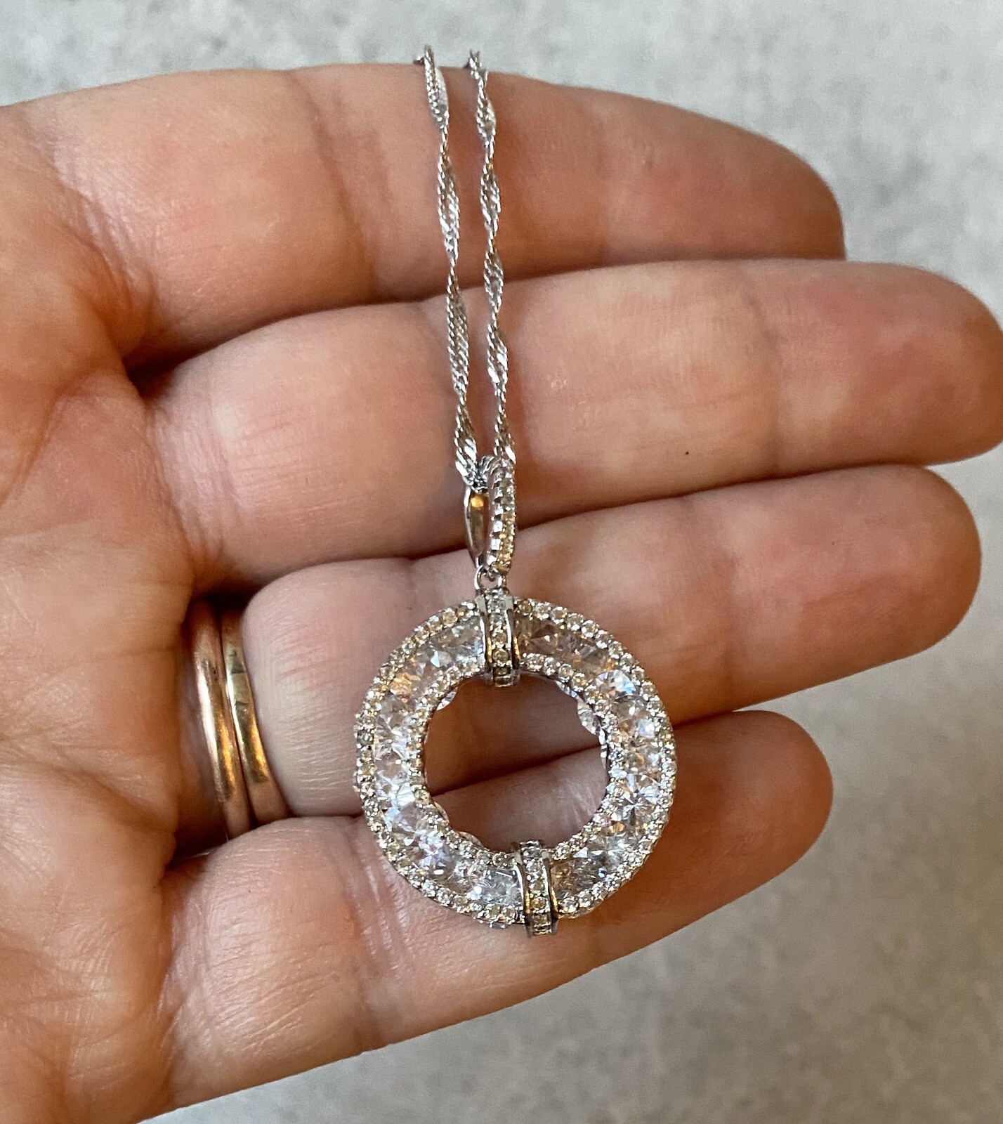 Fuzion Creations Necklace Circle Sterling Silver 925 Rhinestone CN FZN Bling