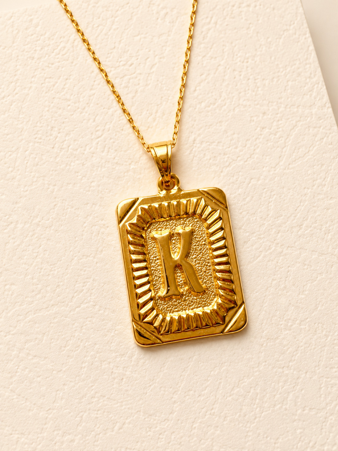 Real 14K Yellow Gold Letter K Initial Necklace 17in Vintage Tag Pendant Gift