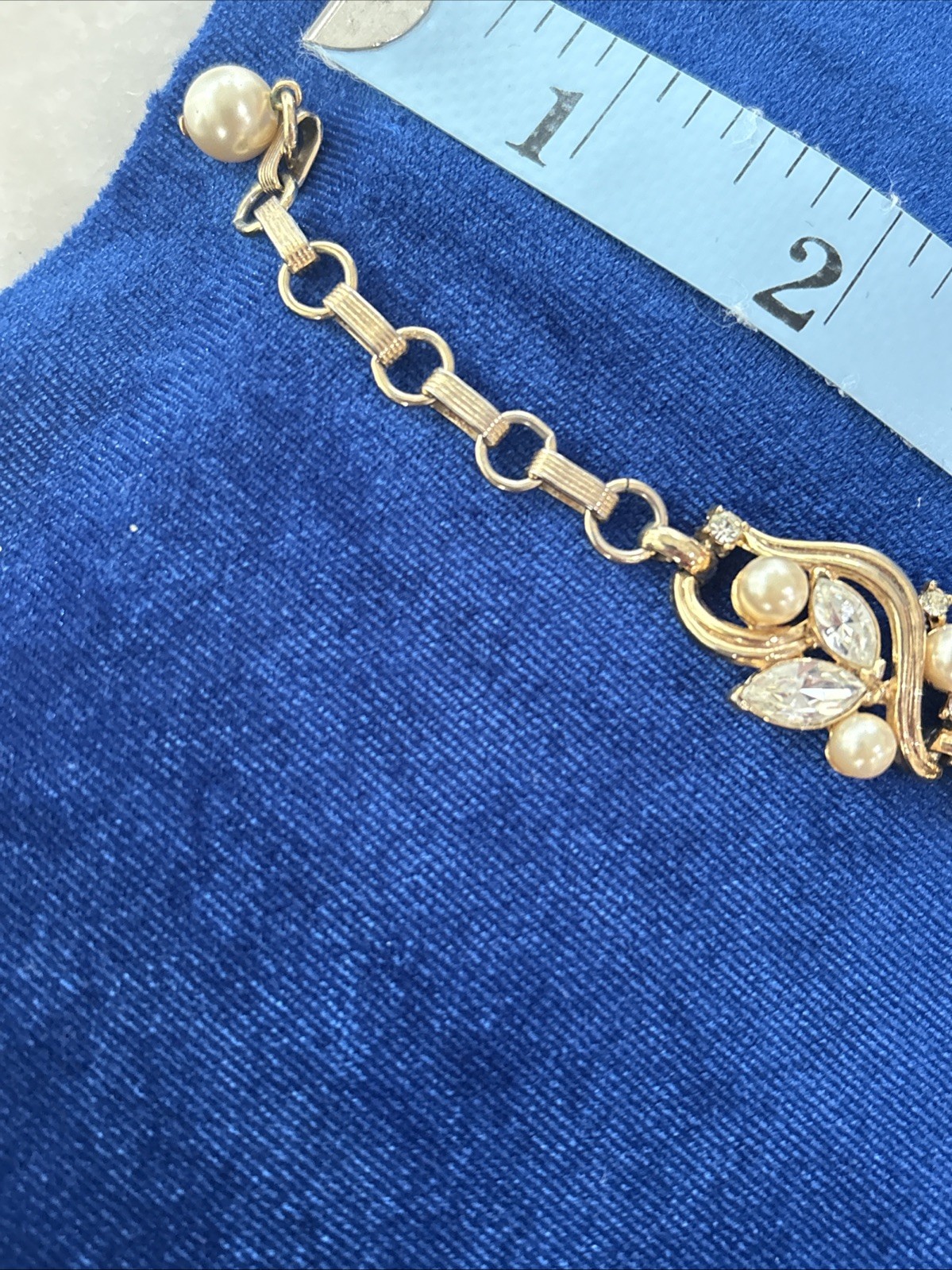 Vintage Midcentury Jewelry Set Signed Trifari. Goldtone, Faux Pearl & Rhinestone
