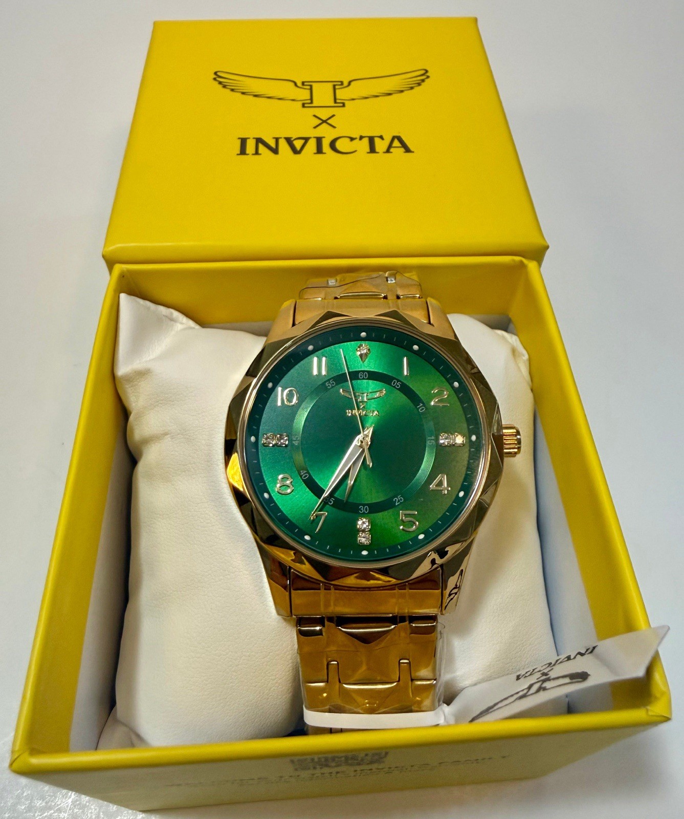 Invicta Specialty 41mm Gold Plated Green Dial Crystal Accents Mens Watch 69021