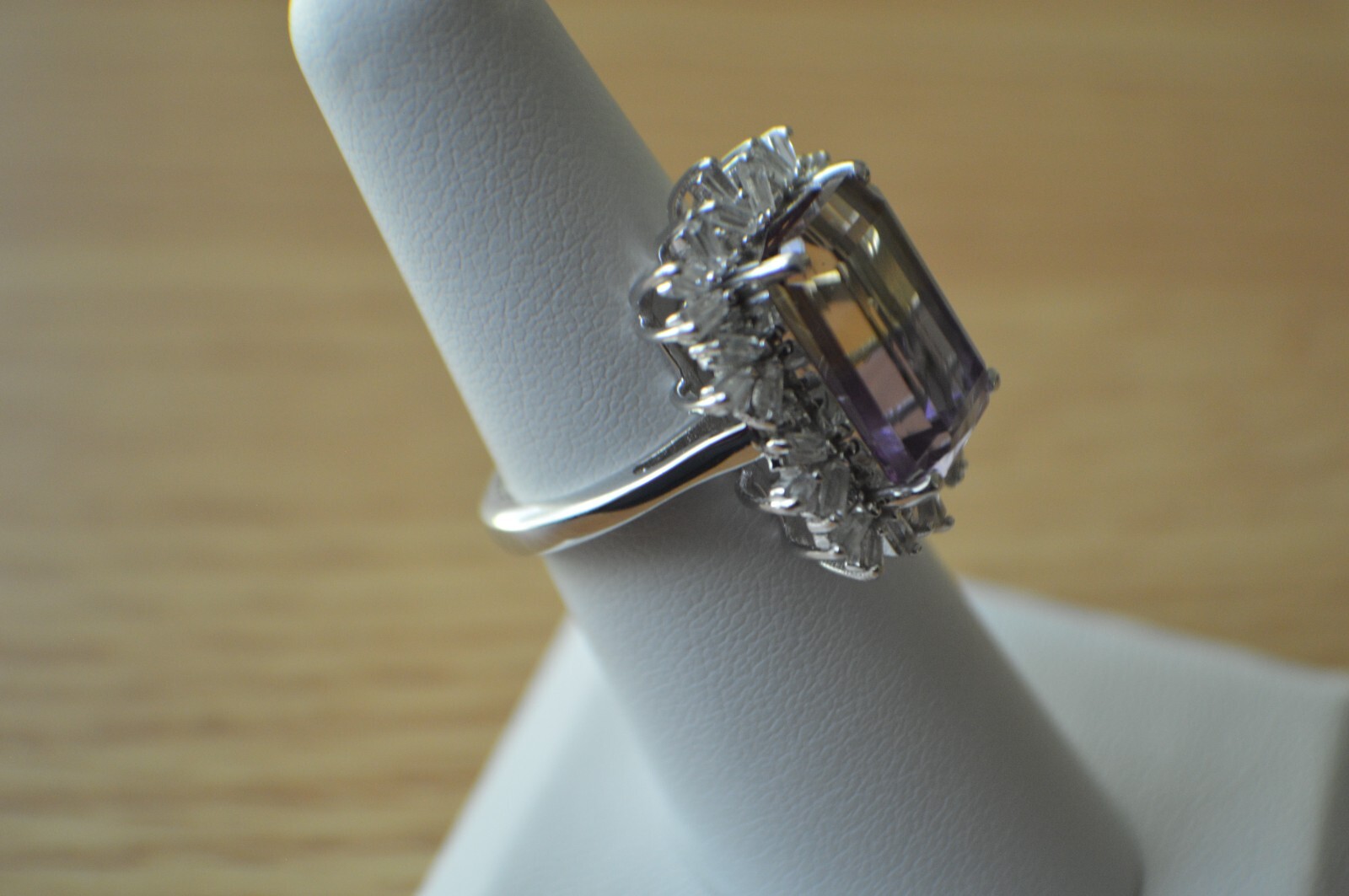 10.00ct Premium Anahi Ametrine / Zircon Ring Platinum over Fine Silver Size 6