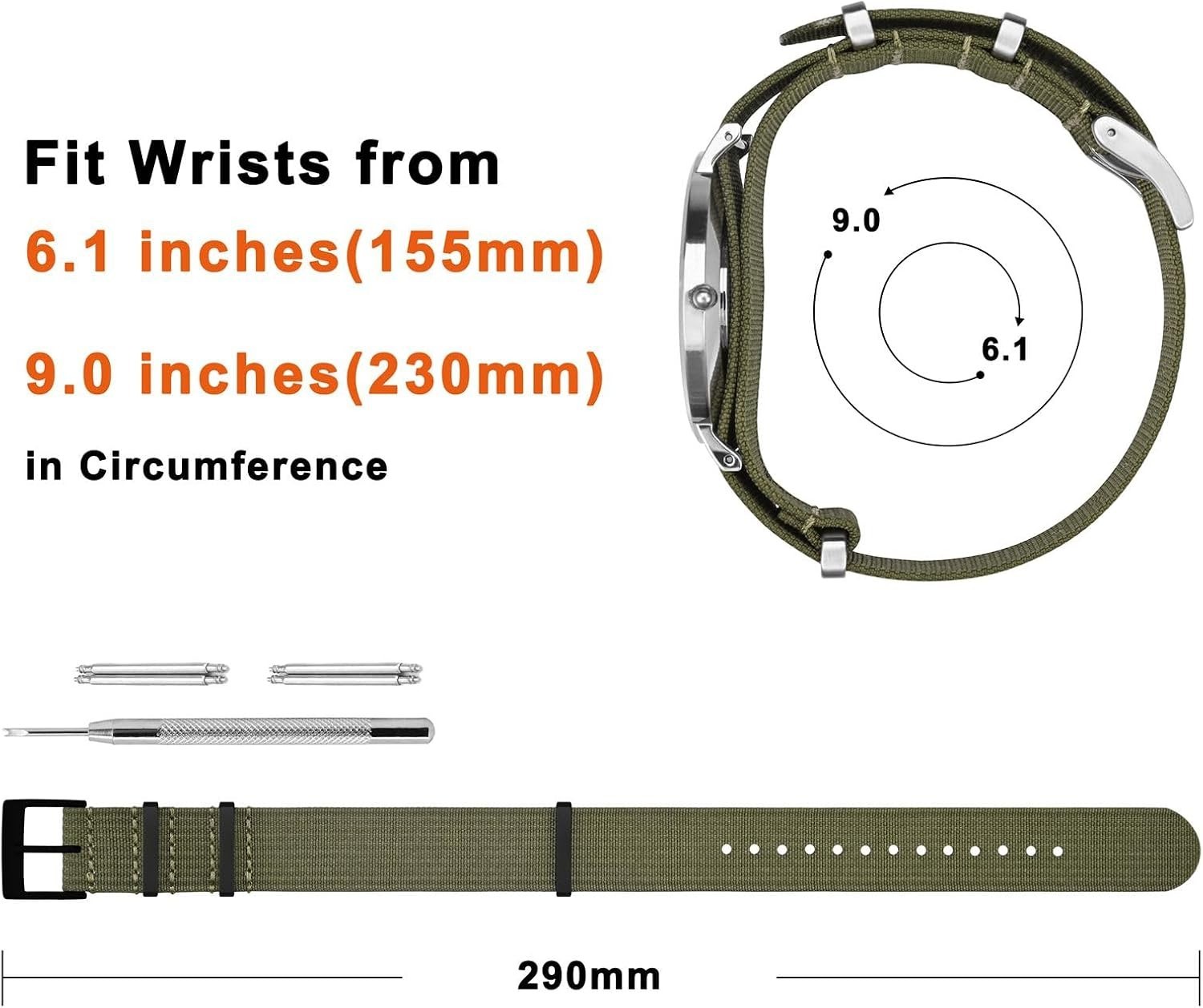 Lightweight & Breathable Nylon Watch Strap – Sizes 16mm to 22mm – Quick Install