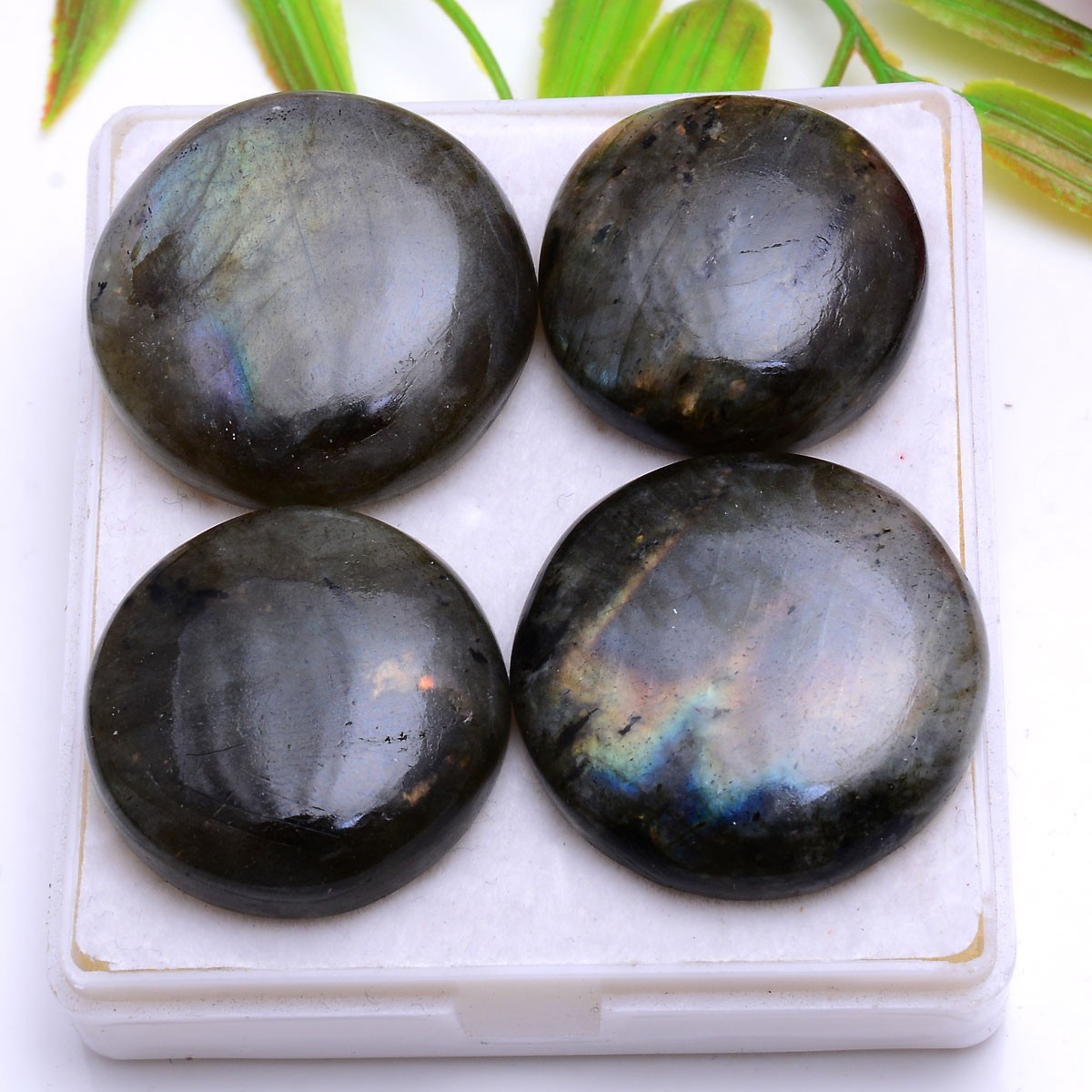 4 Pcs Natural Labradorite Flashy Round Cabochon Glossy Loose Gemstones~25mm-29mm