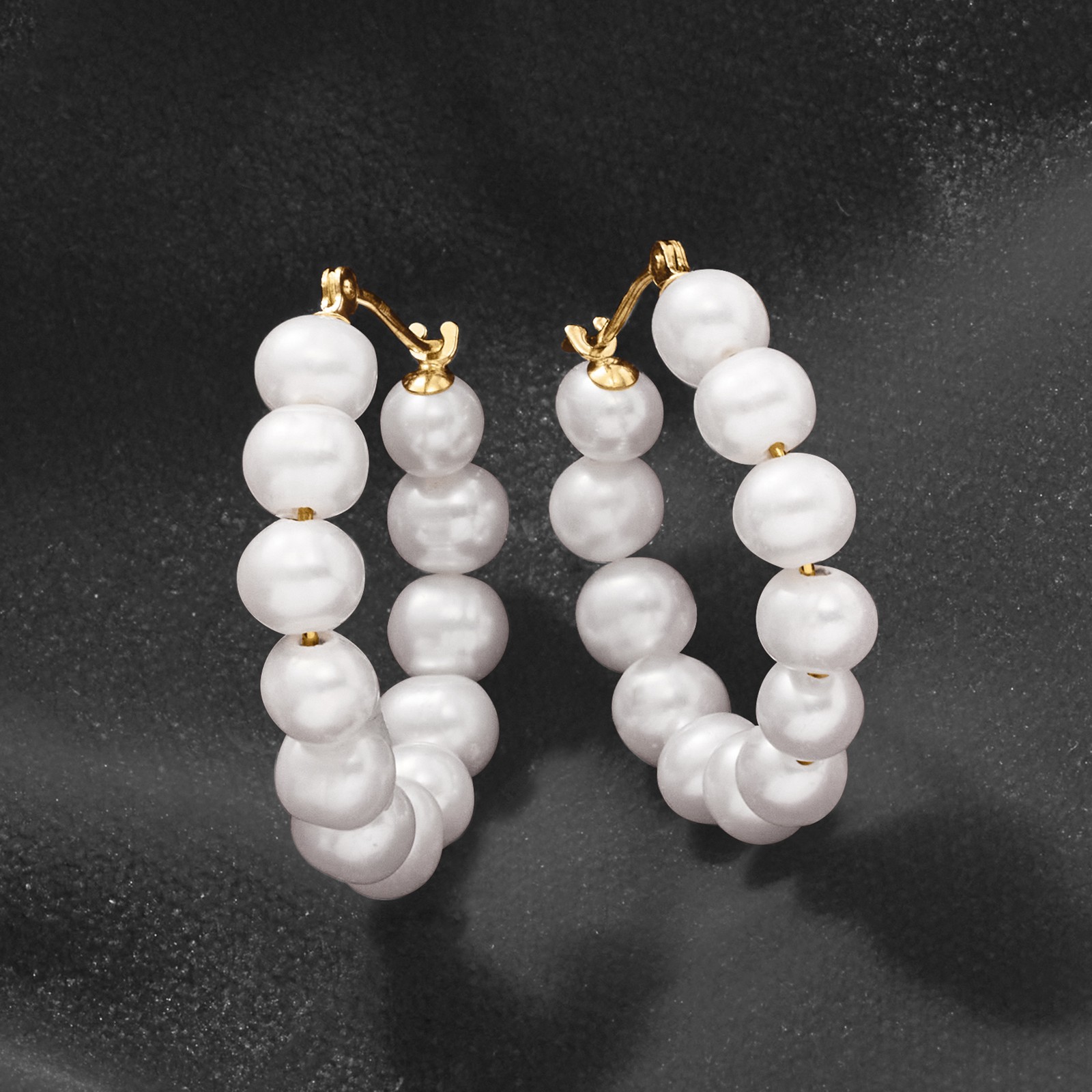 Ross-Simons 4-5mm Cultured Pearl Hoop Earrings in 14kt Yellow Gold. 7/8 inches