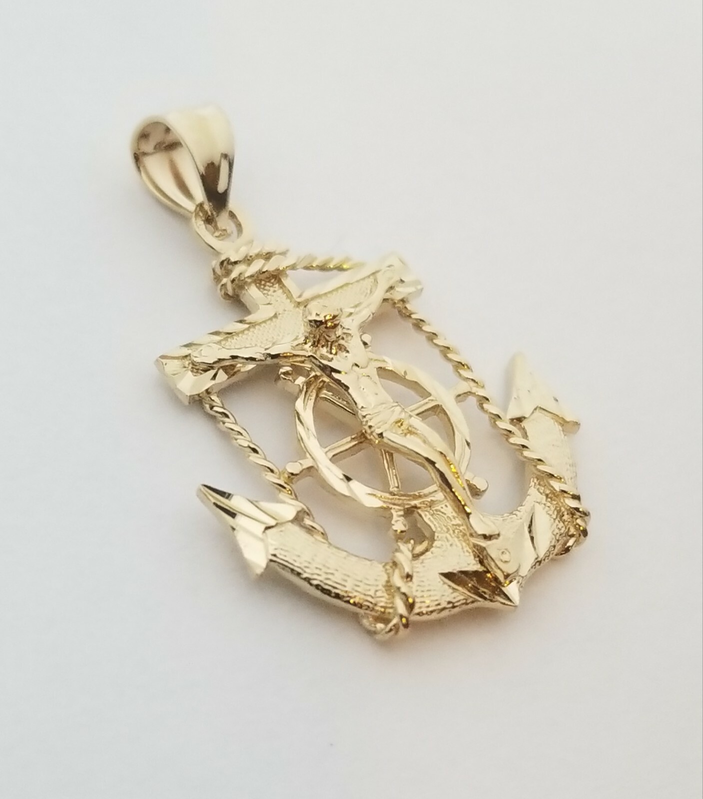14k Real Yellow Gold Religion Jesus Christ Crucifix Mariner Anchor Pendant