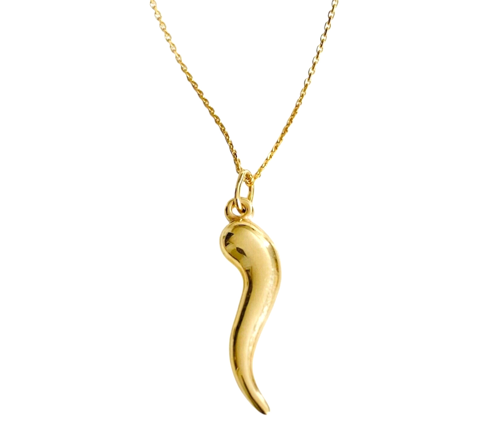 10K Real Gold Italian Cornicello 27mm 1.06″ Horn Pendant, Chili Necklace- C3040
