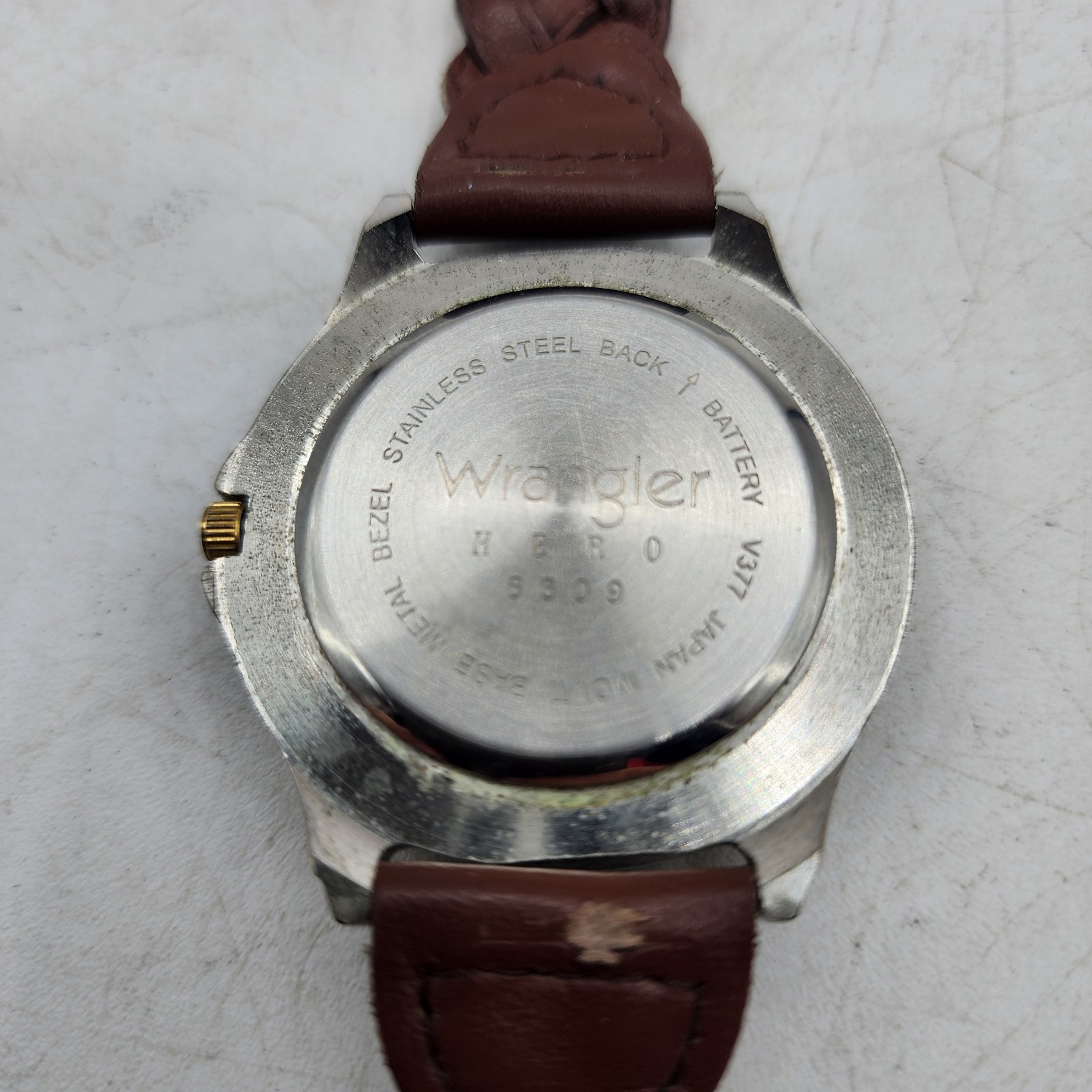 Wrangler Hero Mens Silver Brown Leather Watch Quartz 6309 Needs Battery V377