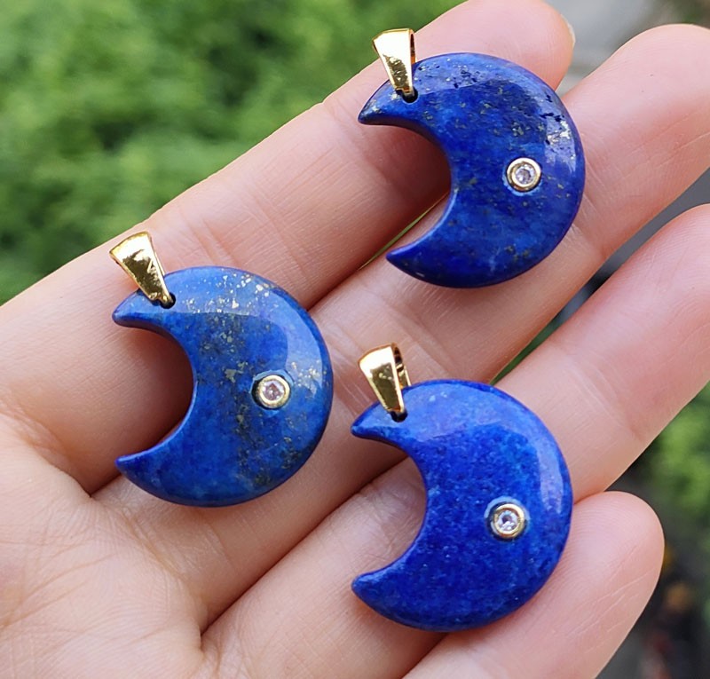 10pcs Natural Lapis Lazuli Gems Pendants Moon Energy Power Luck Amulet