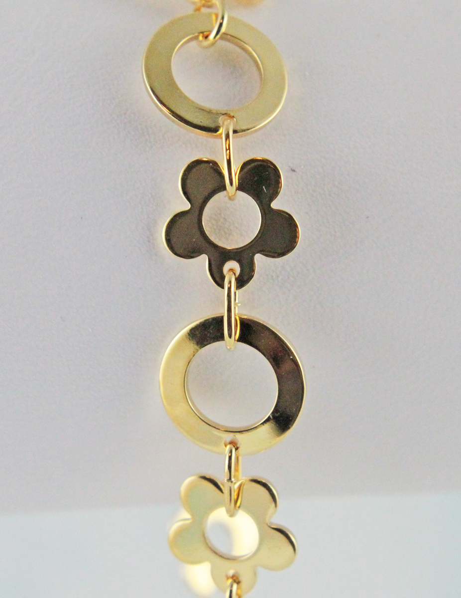 Flower 8mm & Rings 9mm Bracelet with Lobster Claw Clasp 7.5 inches
