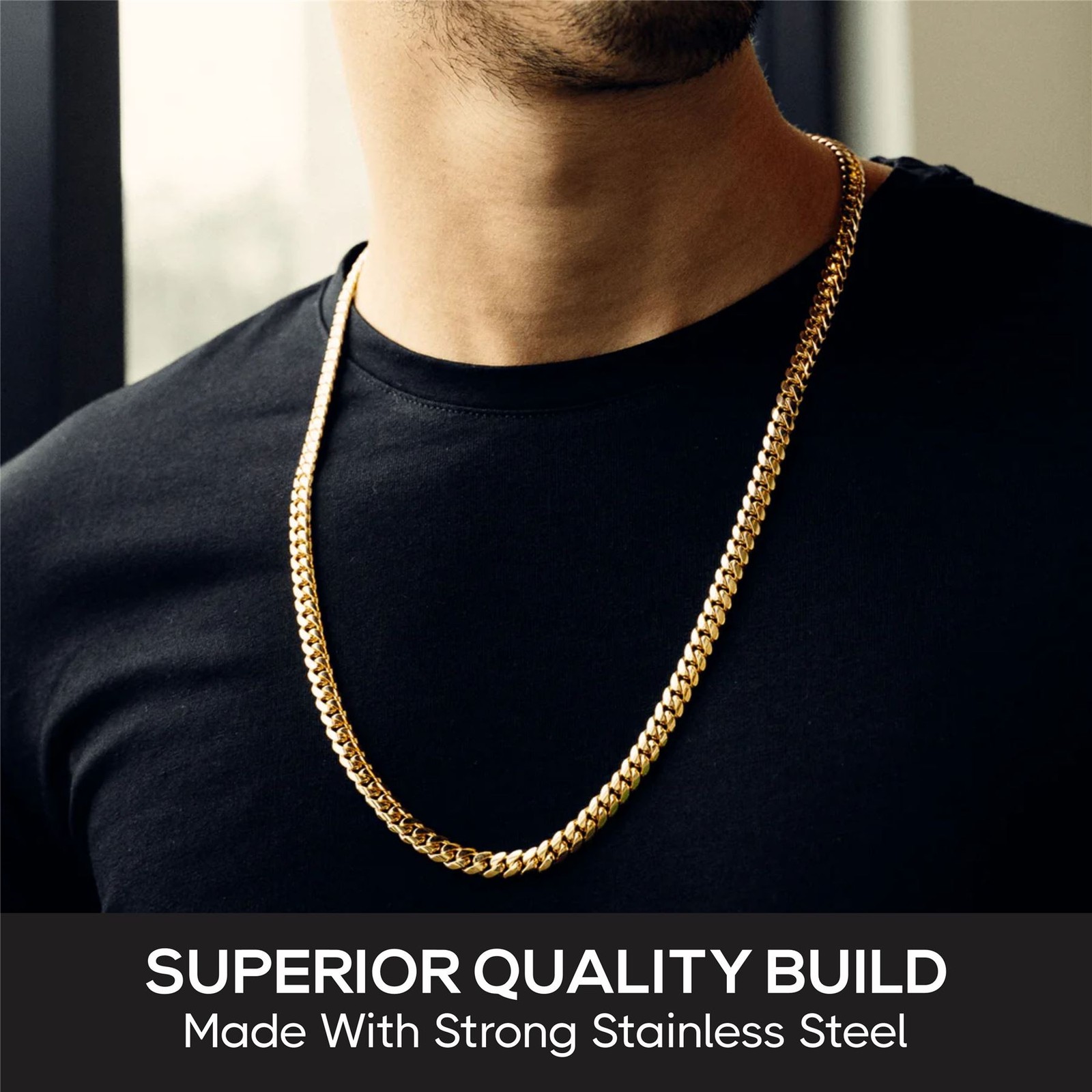 GOLD 316L STAINLESS STEEL 3MM WIDE 24 INCH LONG CUBAN MIAMI CURB CHAIN NECKLACE
