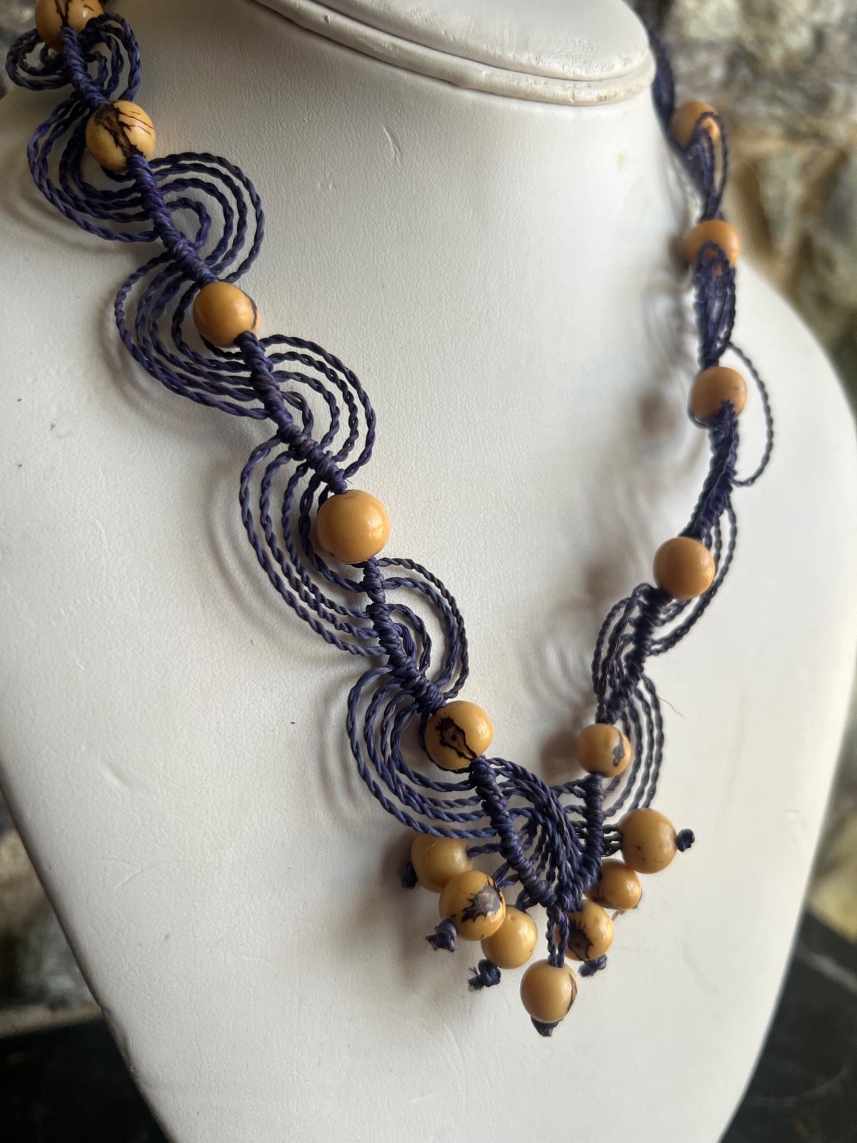 Artisan Rainforest Necklace 29″ Handmade Purple Chambira Acai Seed Be Adjustable