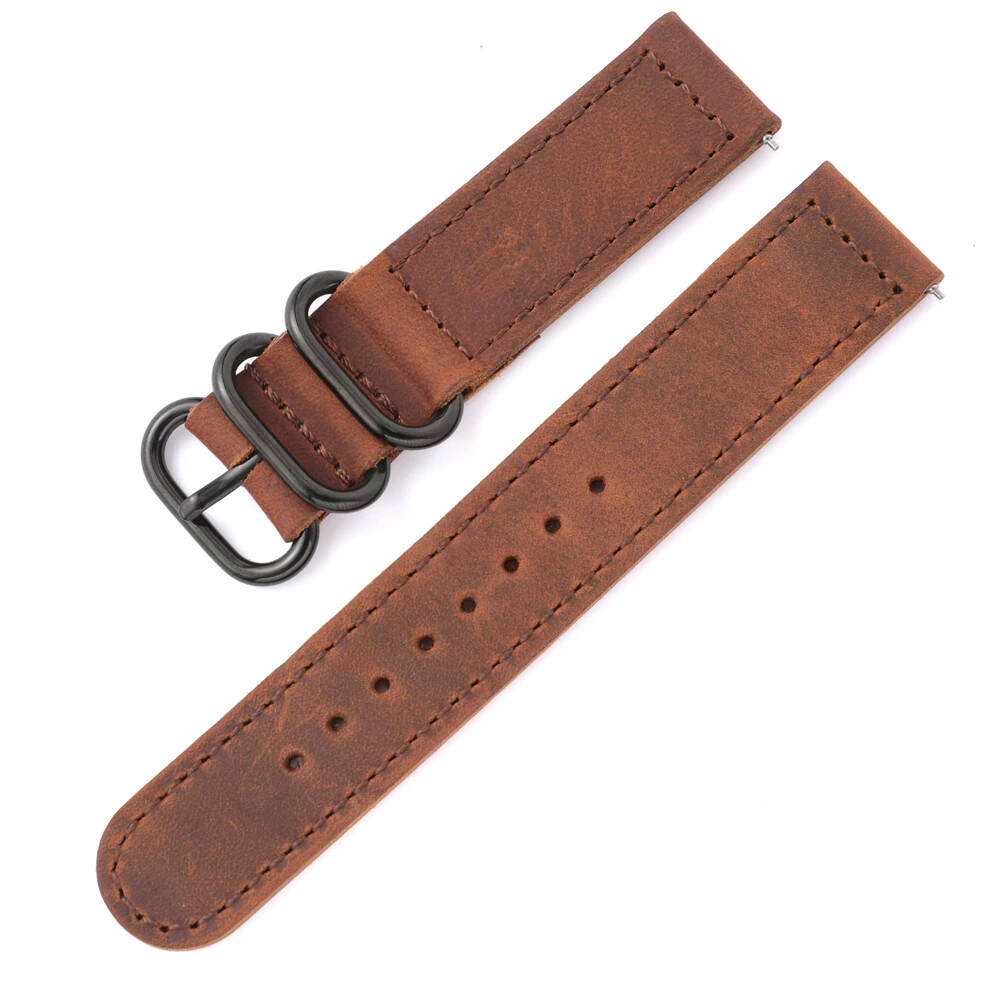 Vintage Genuine Leather Watch Band 18mm 20mm 22mm Black Loop Buckle Watch Strap