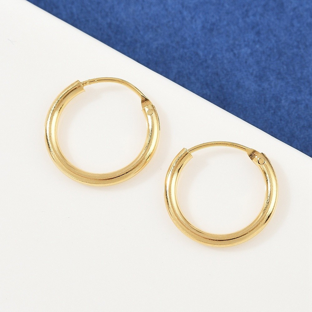 Gold Hoop Earrings 24K Gold Plated Brass 14mm Round