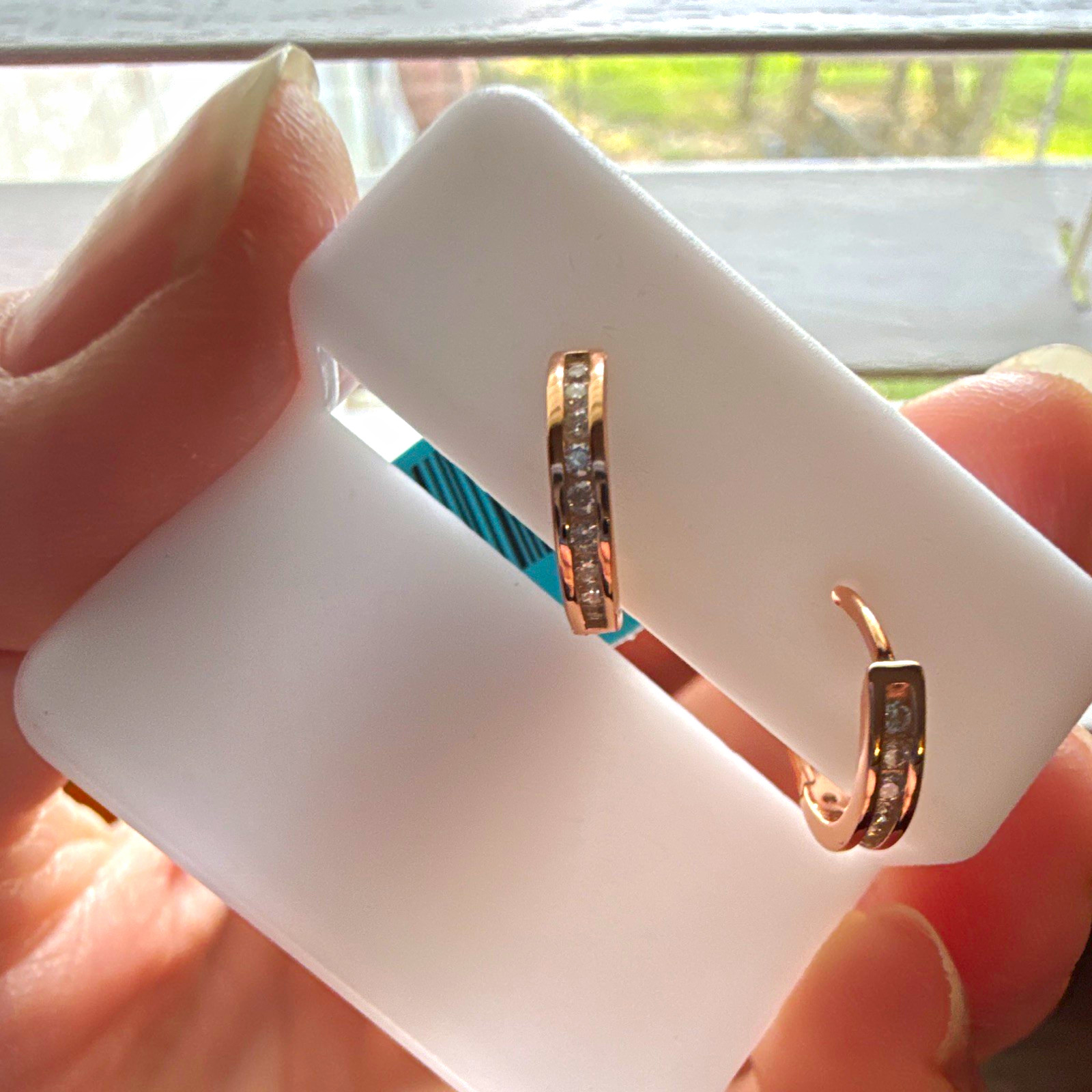 925 SS Rose Gold Tone Crystal Huggie Hoop Earrings 0.18 CTW VVS D