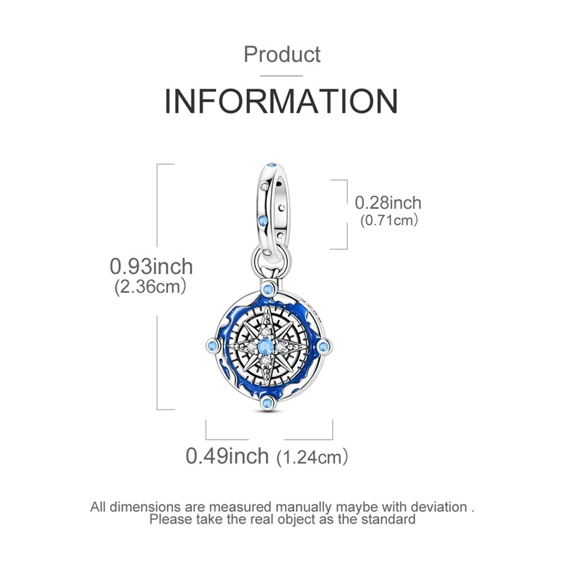 MULA 925 Sterling Silver Earth Compass Pendant DIY Charm CZ For Women Bracelet
