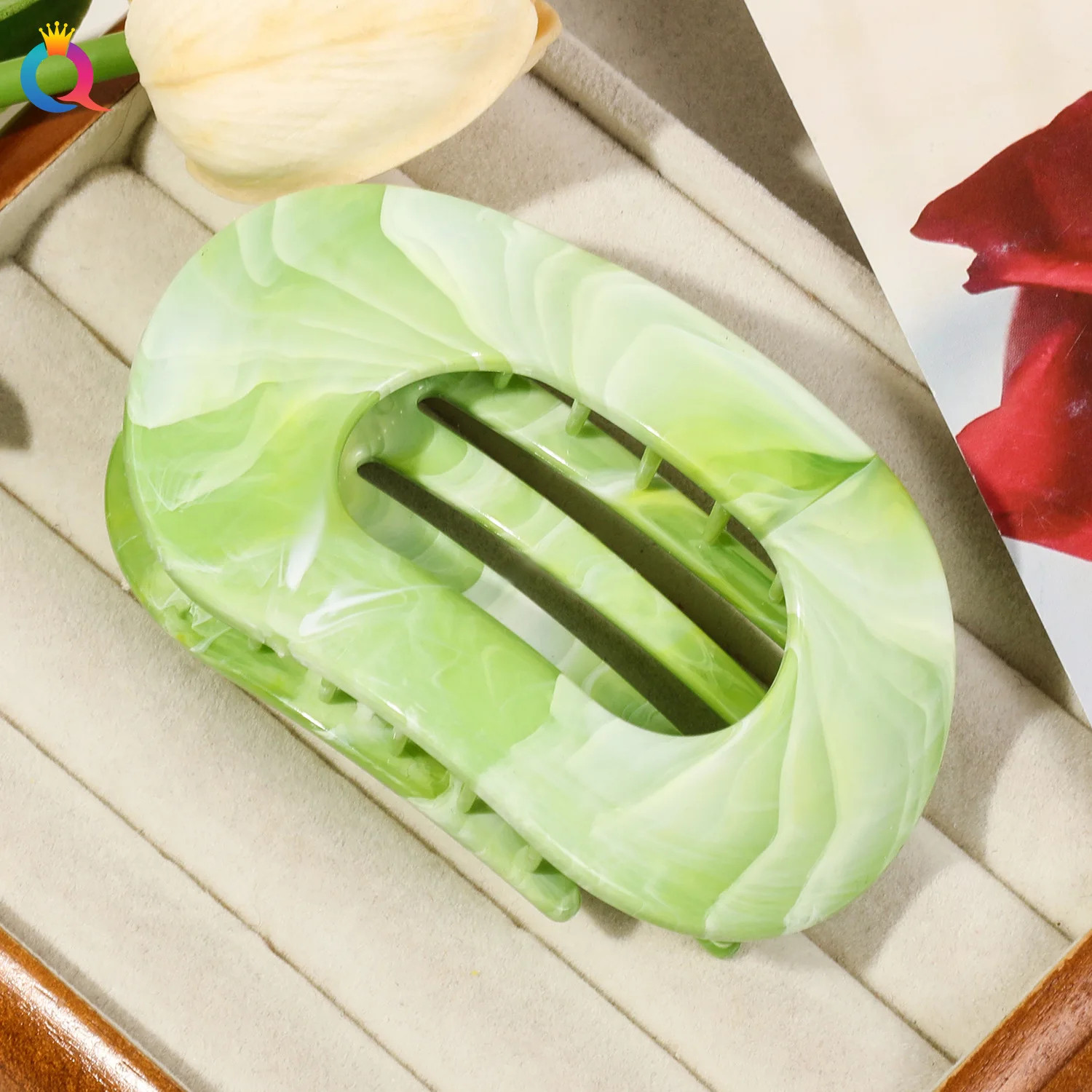 Oval Hair Claw Acrylic Marbling Flat Circular Grip Colorful Updo Women Headwear