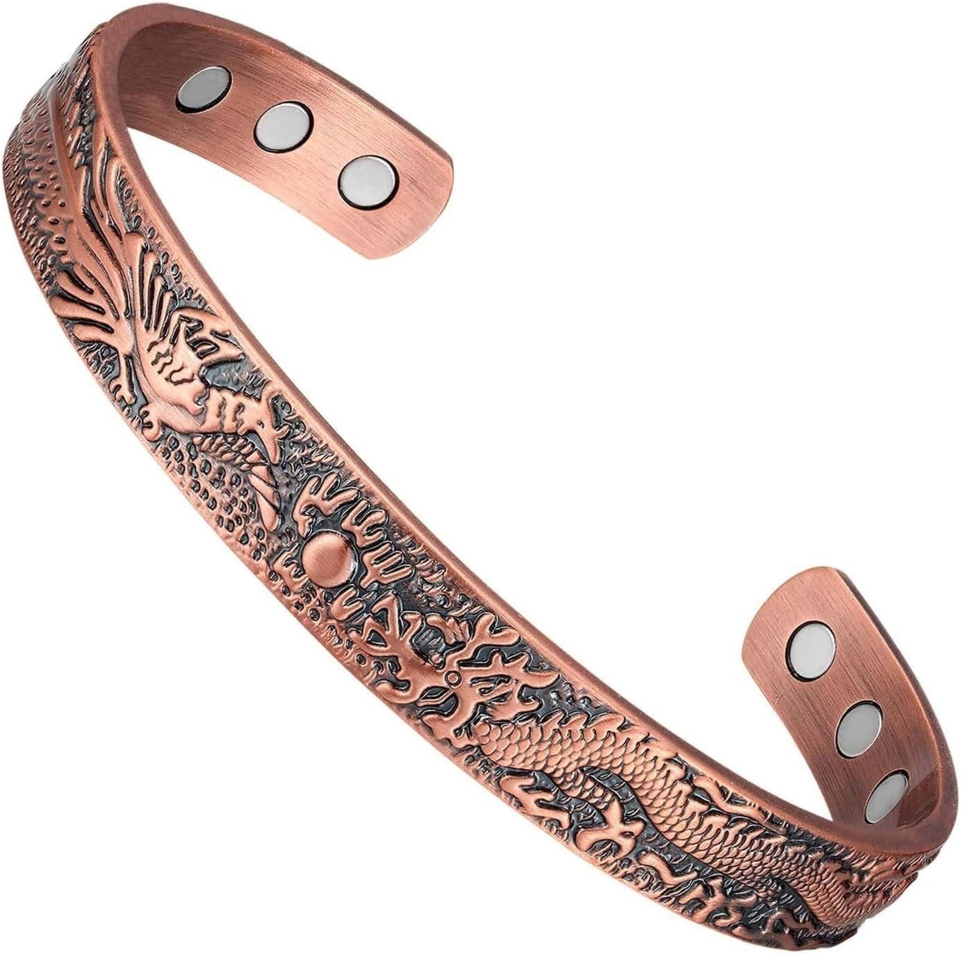 2 Pack Pure Copper Magnetic Bracelet Arthritis Pain Therapy Cuff Phoenix Bird