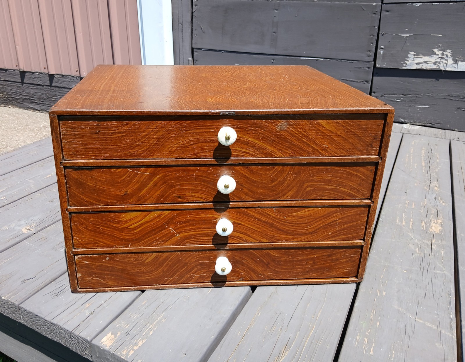 Antique Counter Top Watch Repair Cabinet Grain Painted 4 Drawers 1860s