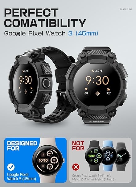 For Google Pixel Watch 3 -45mm Wristwatch Strap Bands SUPCASE Sporty Bands BLACK