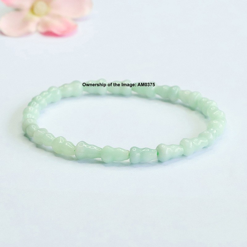 Natural Grade A Jade Jadeite Bracelet 5mm Gourd Bead Elastic Bangle 15-16cm