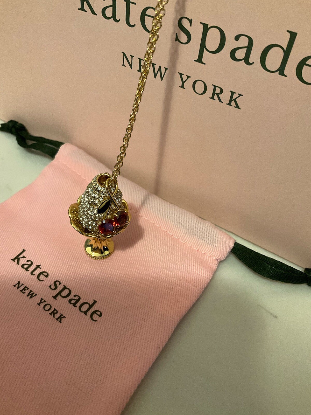 NWT Kate Spade New York 12K Gold Plated Metal Ice Cream Sundae Pendant Necklace