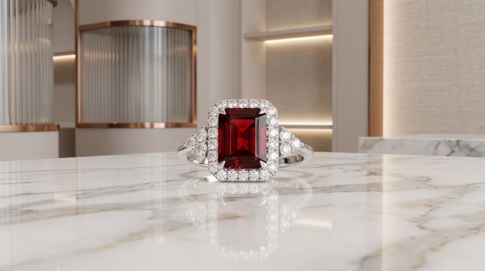 2.80 Ct Emerald Cut Natural Ruby & Diamond 18K White Gold Wedding Gift Ring