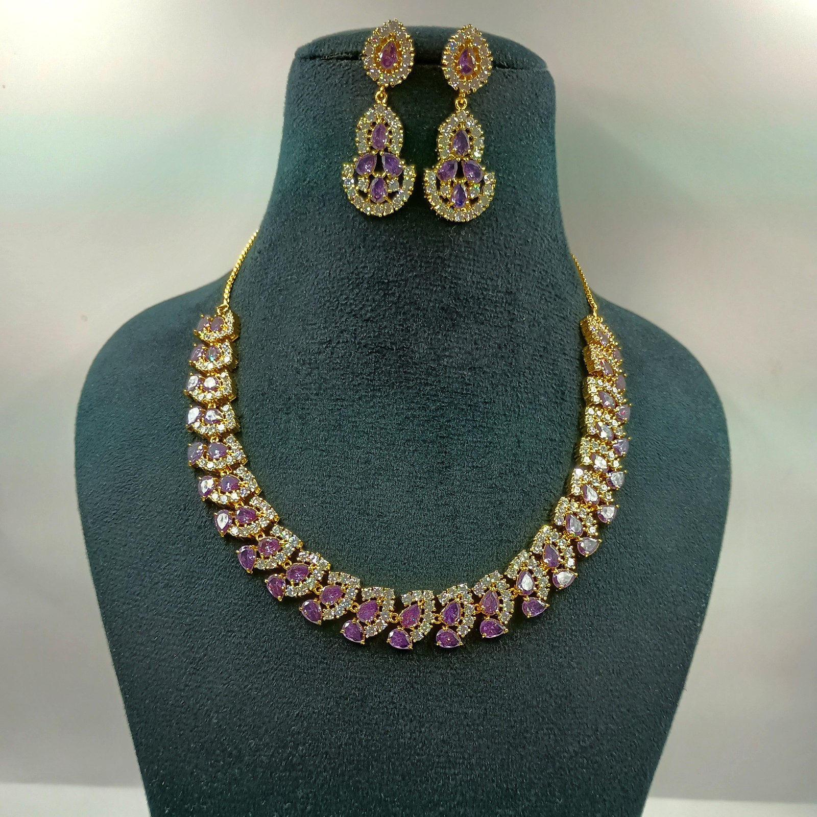 Amethyst Stone Necklace Set 22k Gold Plated Statement Ethnic Party Wear Jewelry