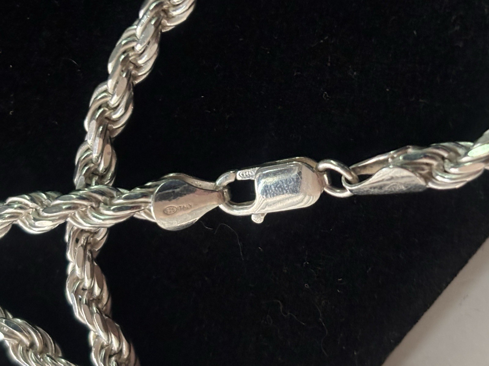 Sterling Silver 3.7mm Rope Chain 24 Inch Long Italian Made Solid 925 Silver