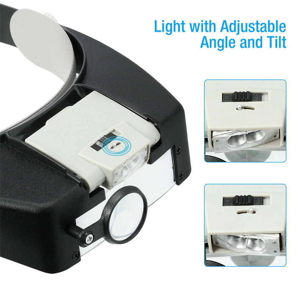 2Pcs Jewelers Head Headband Magnifier LED Illuminated Magnifying Glasses Loupe