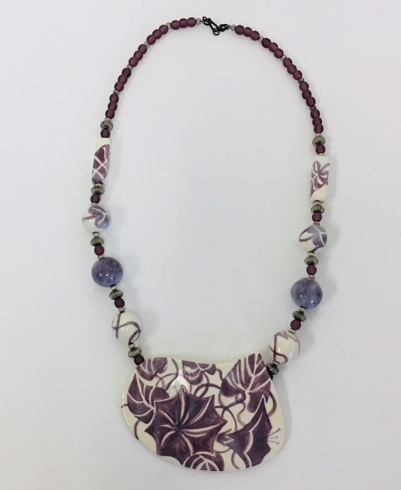 Handmade Porcelain NECKLACE By Elka LAVENDER JY 01