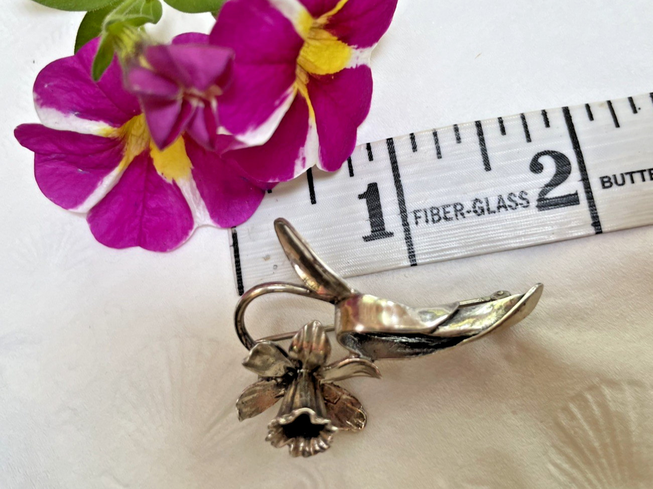 Sterling Silver Vintage Daffodil Jonquil Flower Brooch Pin-March Birthday flower
