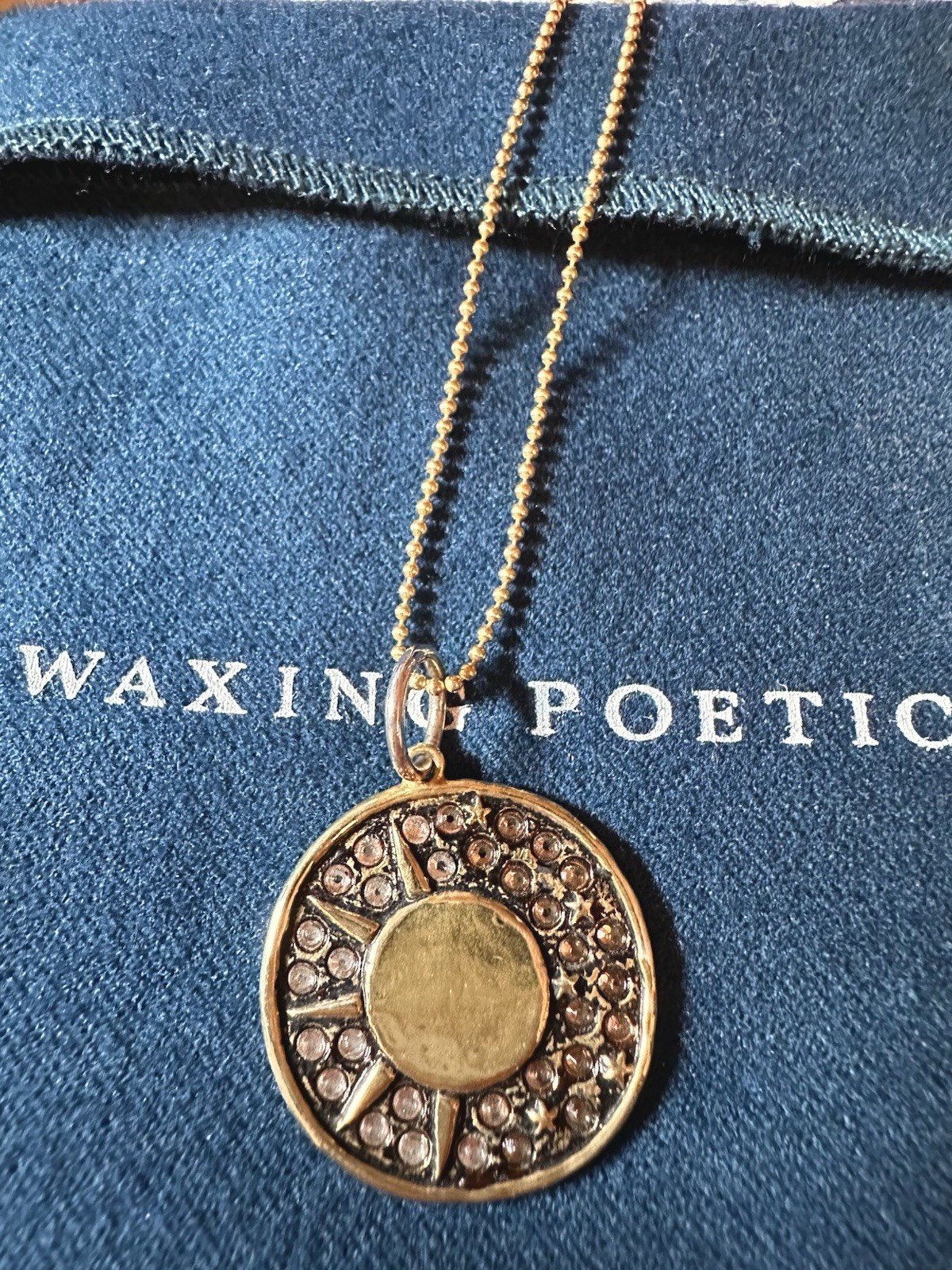 Waxing Poetic Brass And Silver Sun And Moon Crystal Pendant Necklace 18”