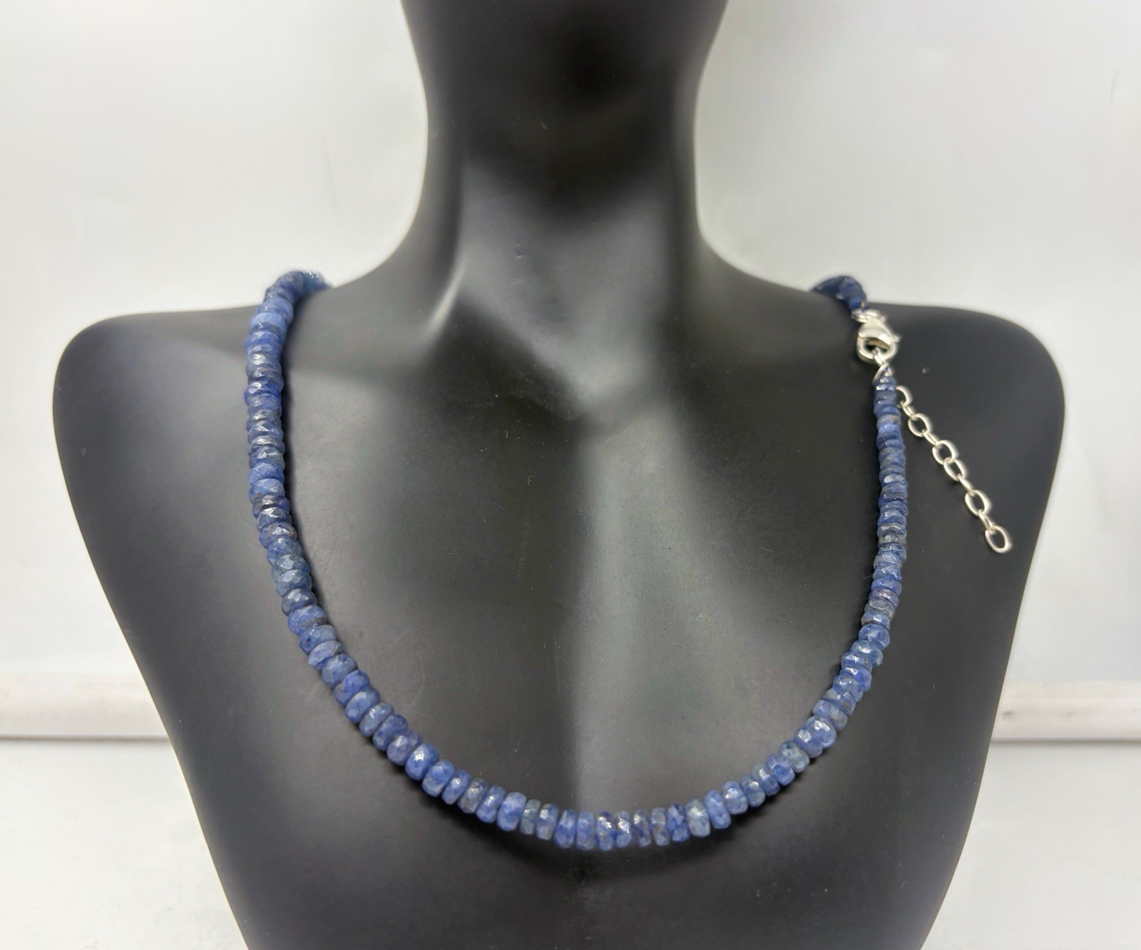 Burmese Blue Sapphire Necklace 20” 4–5mm Faceted Sterling Silver Clasp