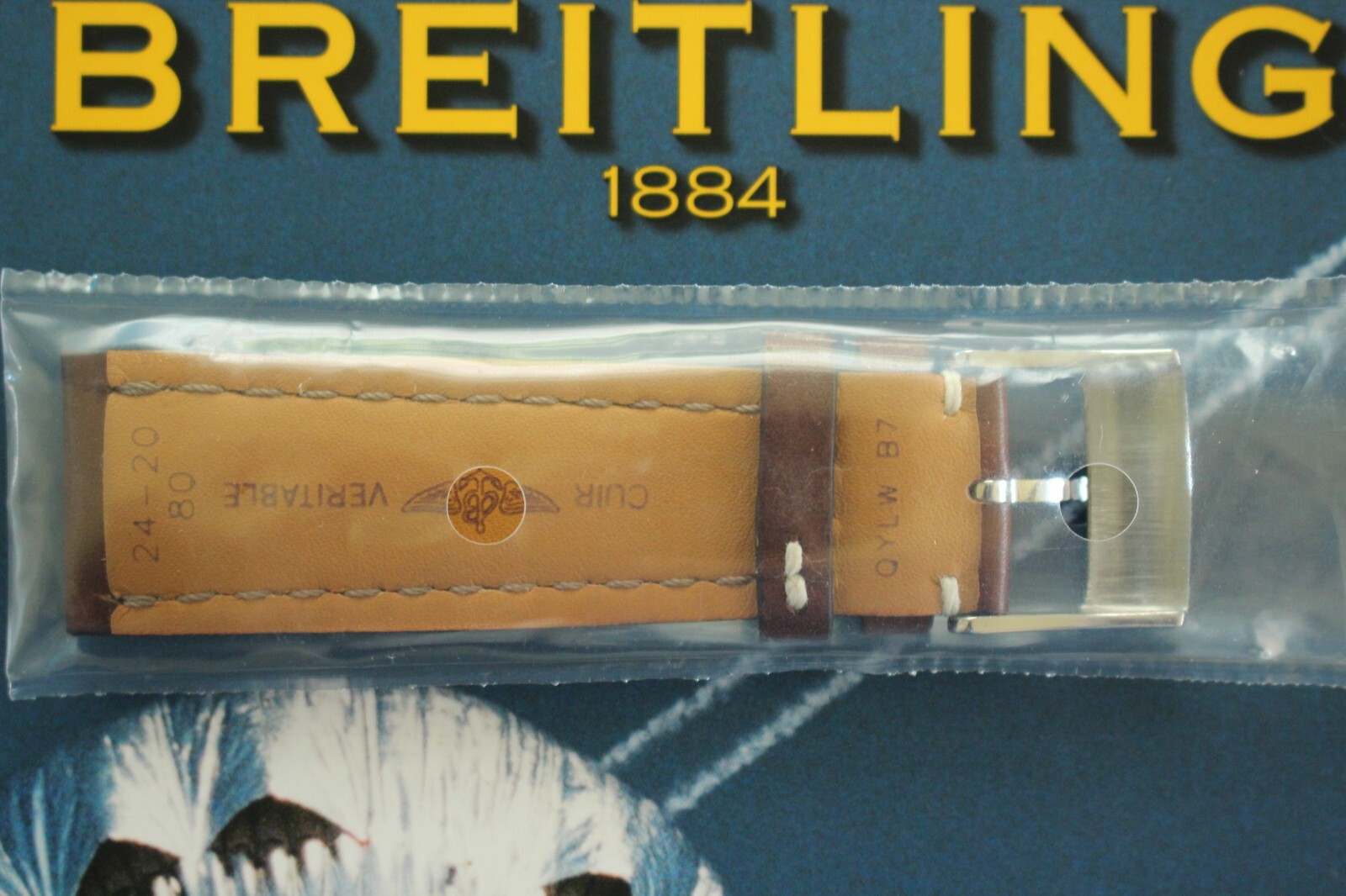 BREITLING 443X 24-20 BROWN DELUXE CALF TONGUE BUCKLE WATCH BAND WATCHBAND STRAP