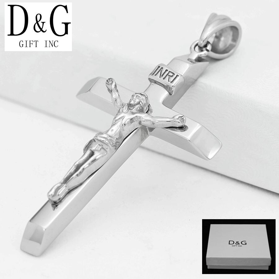Men’s Stainless Steel,Silver JESUS CROSS.Nail Pendant Unisex Box