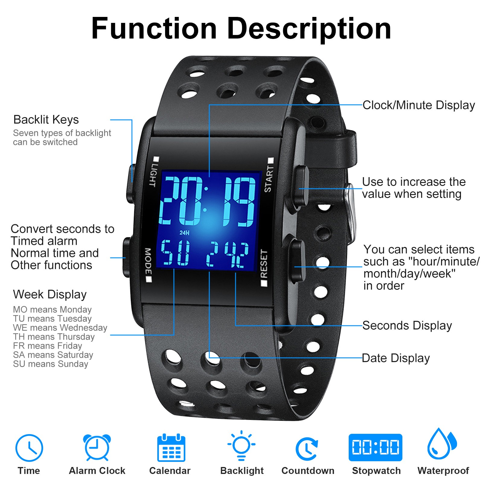Men LED Digital Sports Watch Military Tactical Waterproof WristWatch Backlight