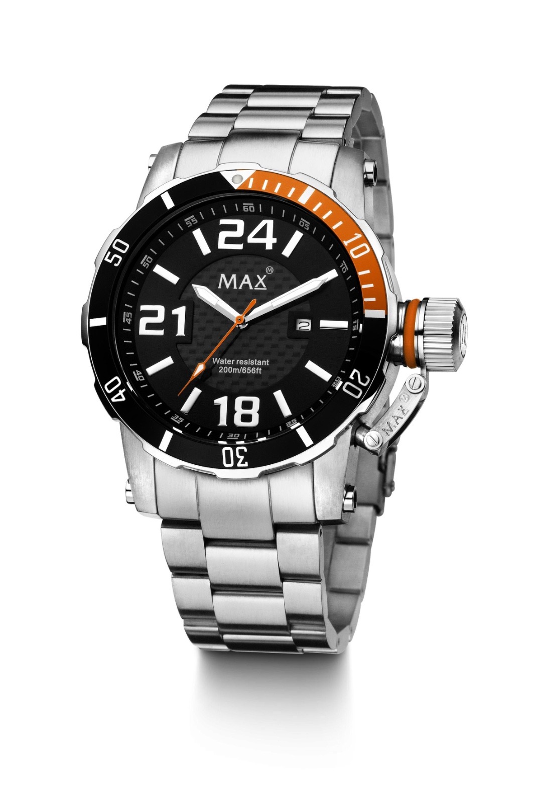 “Max Diver” 5-MAX545, 47mm stainless steel case, black dial, silver strap