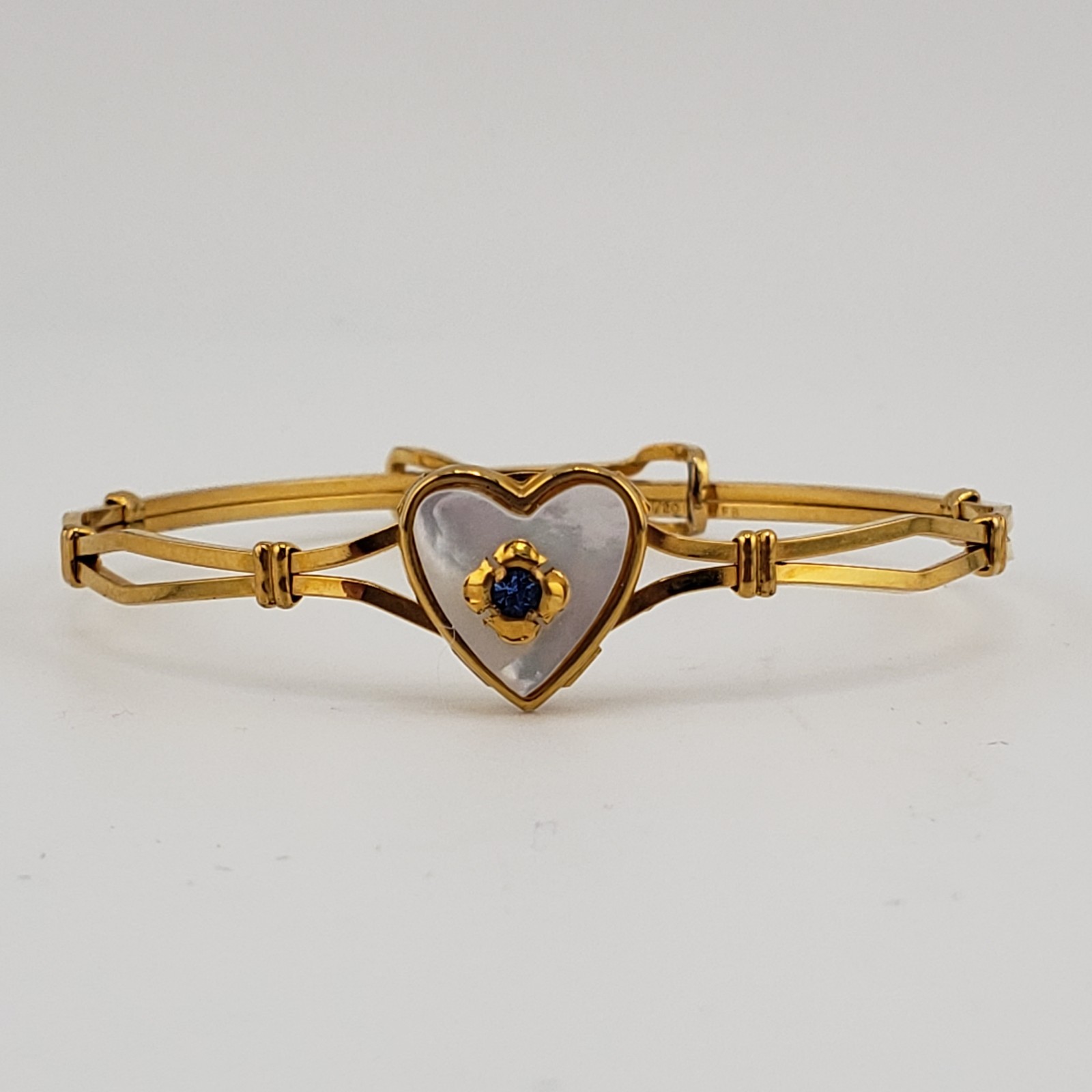 VTG H F Barrows Childs Bracelet 1/20 12K Gold Filled Mother Of Pearl Heart 5.5″