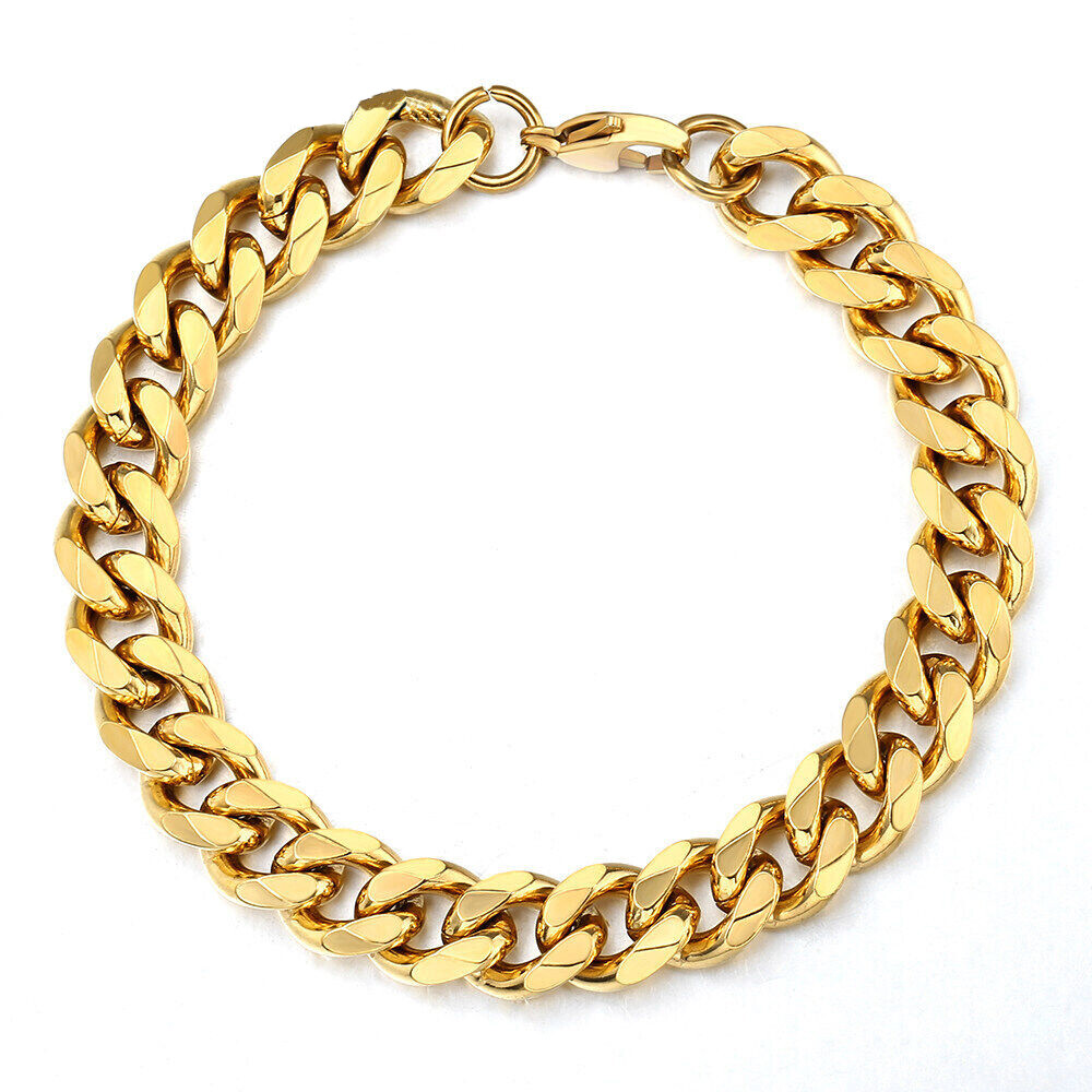 14K Gold Plated Stainless Steel Cuban Curb Chain Necklace Bracelet 3/5/7/9/11mm