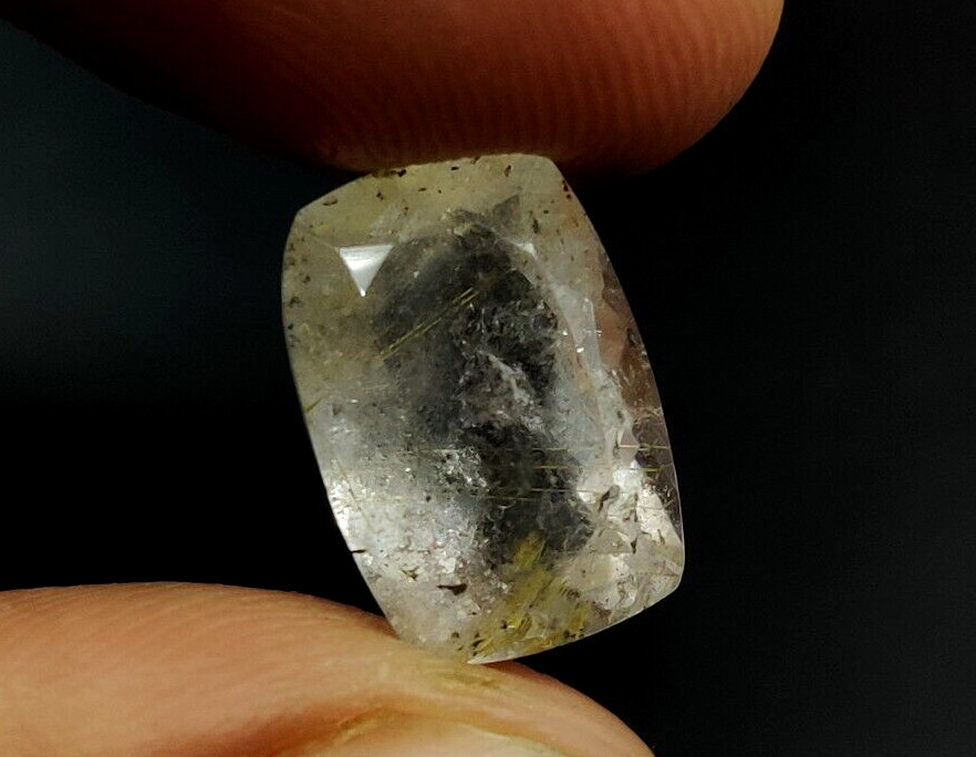 Rutilated Quartz Loose Gemstone 14X9.7X7mm Cushion Faceted Cut W8