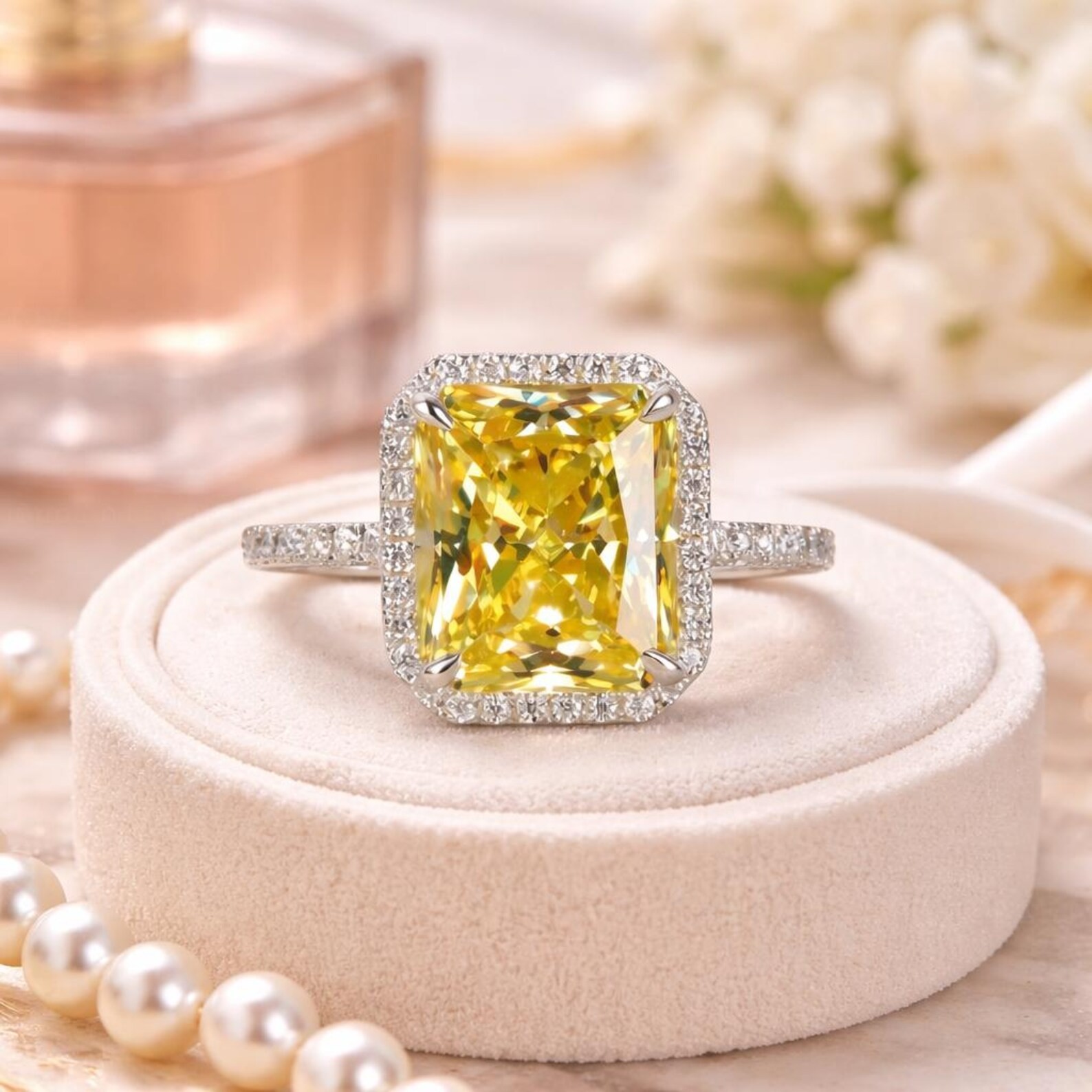 4.38 Ct Emerald Natural Yellow Sapphire & Diamond Engagement Ring 14k White Gold