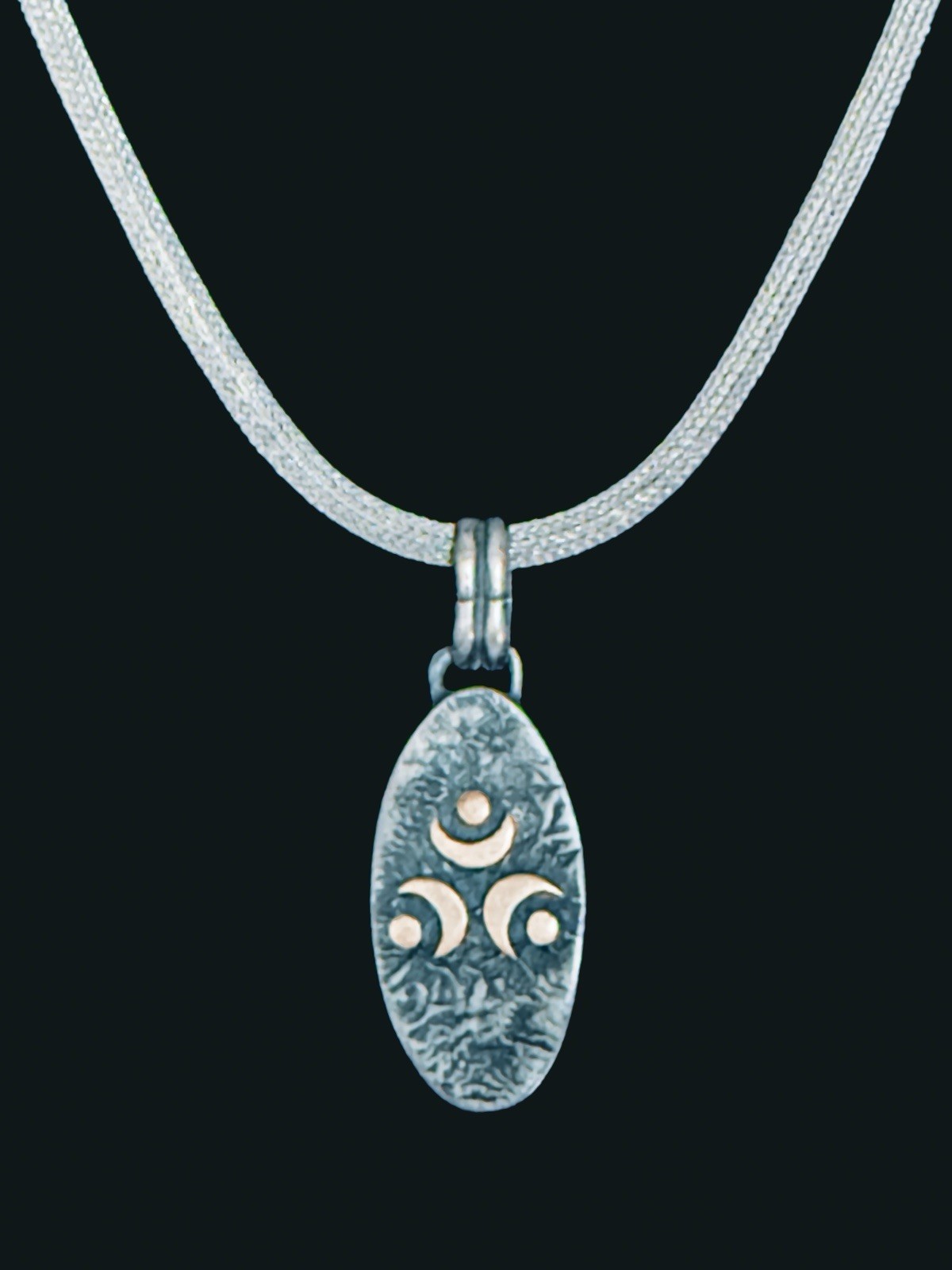 925 Silver Necklace w Moonstone Pendant – w 10K Gold Accents, 1.1 oz