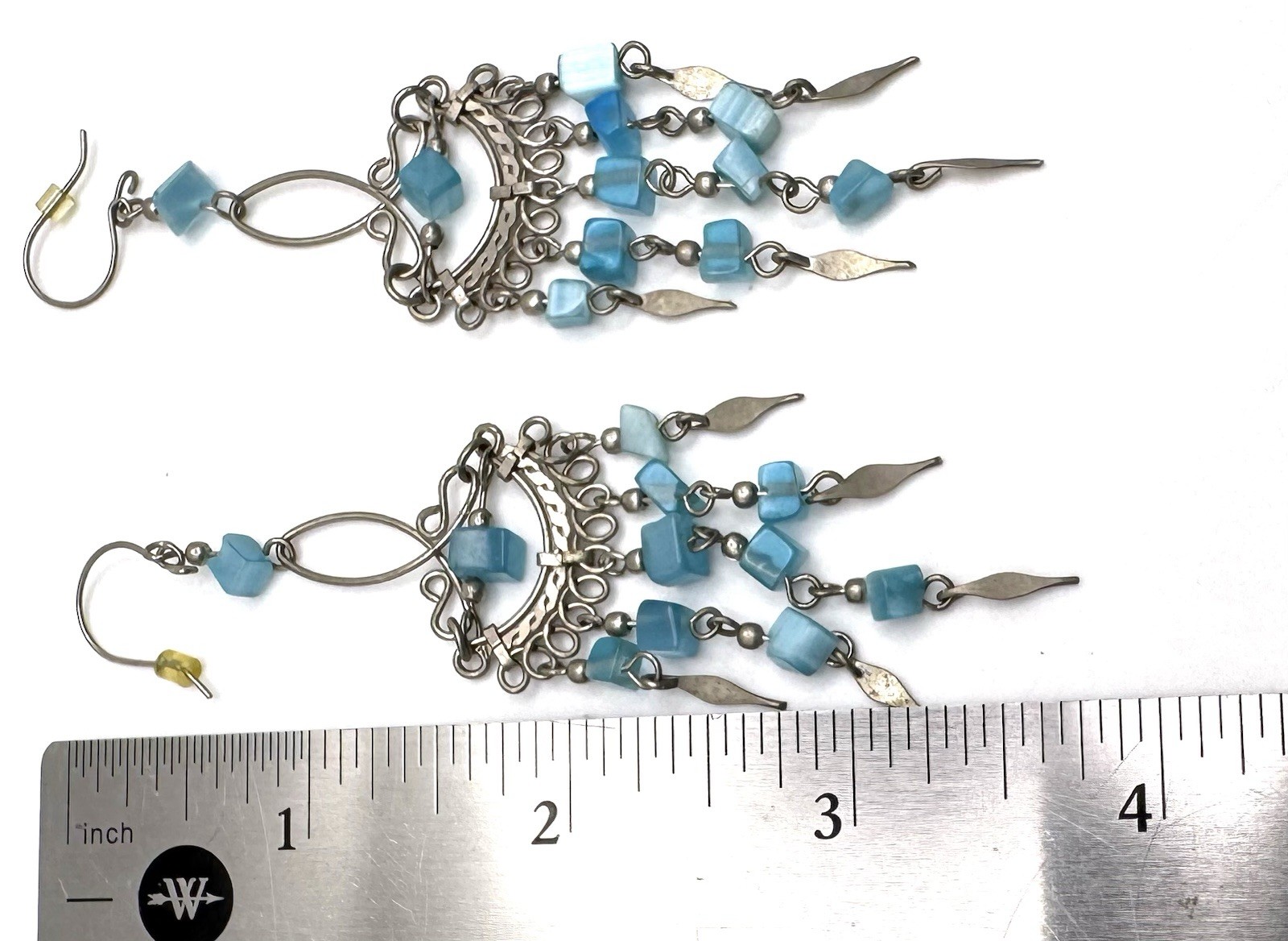 Vintage Native American Sterling Silver Abalone Chandalier Earrings 3.75 in