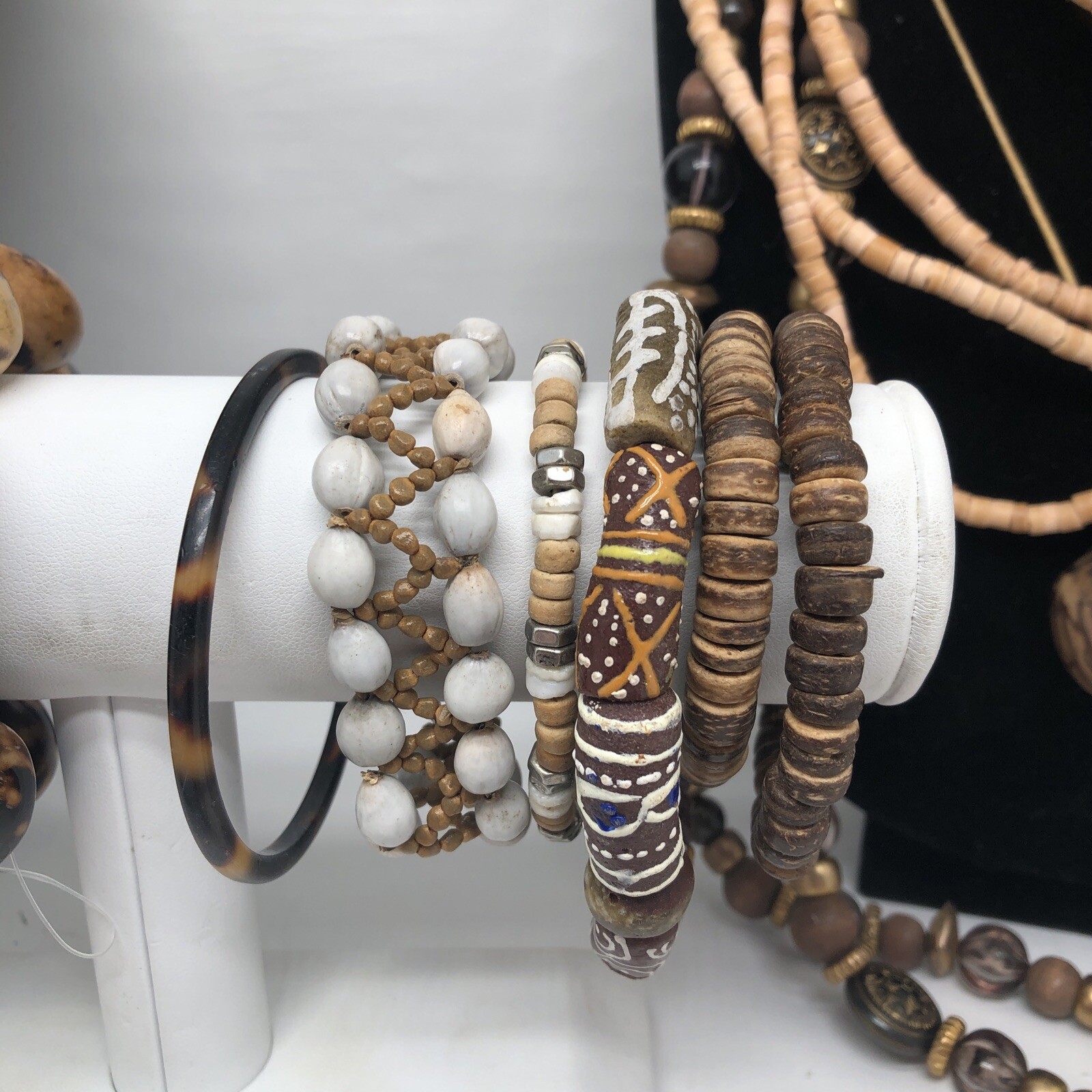 Boho Earth Tone Wood Jewelry Lot Bracelet Bangle Necklace Beads