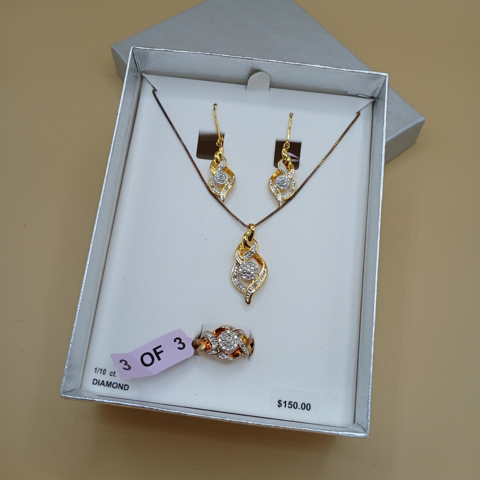 White Diamond Accent 14k Gold over Brass Ring, Earrings, Pendant Necklace Set.
