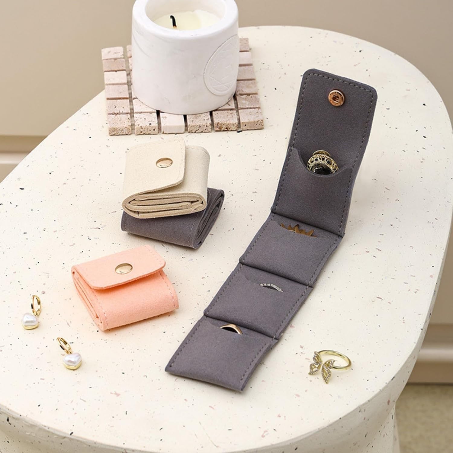 Mini Travel Jewelry Bag Velvet Lined Foldable Multifunctional Organizer