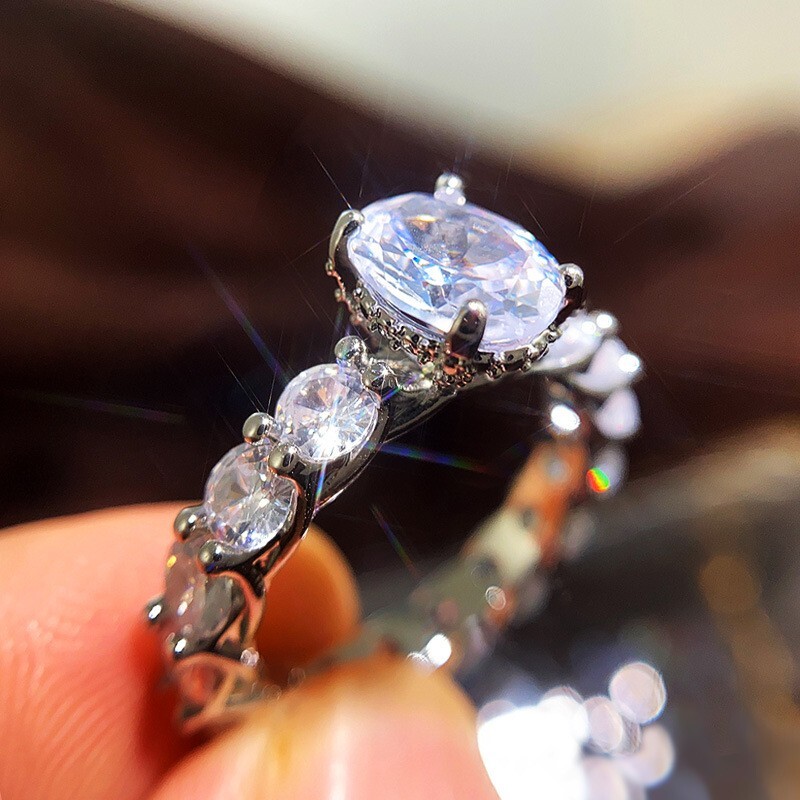 2CT Oval Cut Simulated Diamond Ring Silver Plated Unique Ring For Valentine Gift