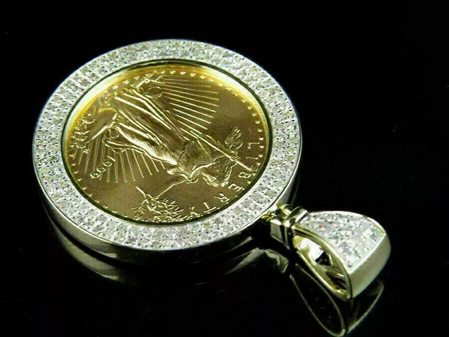 2.00CT Lab-Created Diamond Lady Liberty Coin Pave Pendant 14K Yellow Gold Finish