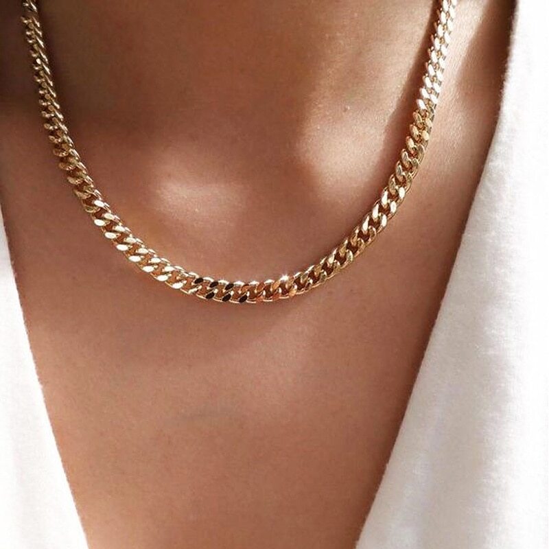 Cuban Chain Necklace Basic Stainless Steel Link Chain Chokers Vintage Colla