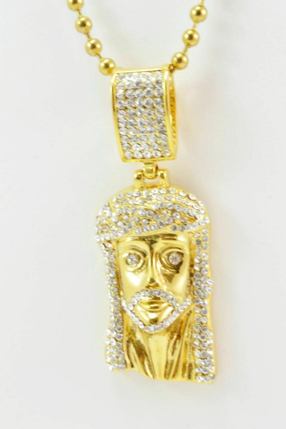 14k Gold Finish Mini Jesus Sterling Simulated Diamond Pendent Charm